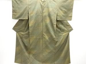 斜め縞に横段模様織り出し手織り紬着物